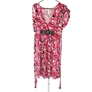 Vintage 1990s Sixteen Womens Sz L Short Sleeve Bright Pink Tie Back Dress